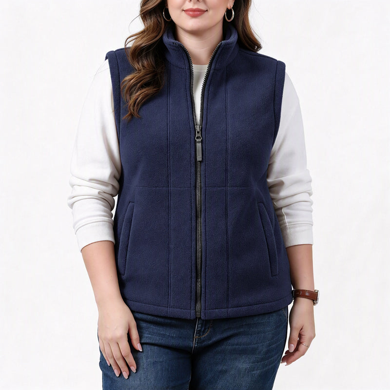 Gilet Femme Chaud en Maille Brossée Col Montant