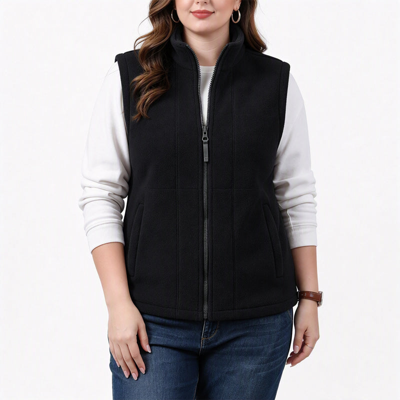 Gilet Femme Chaud en Maille Brossée Col Montant
