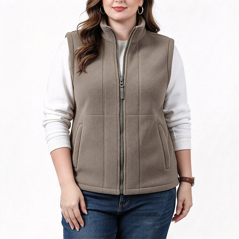 Gilet Femme Chaud en Maille Brossée Col Montant