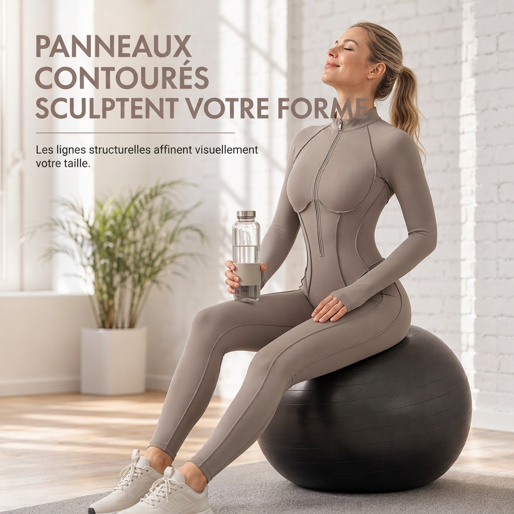 Combinaison femme côtelée à col montant et demi-zip, body de yoga et fitness à maintien élevé