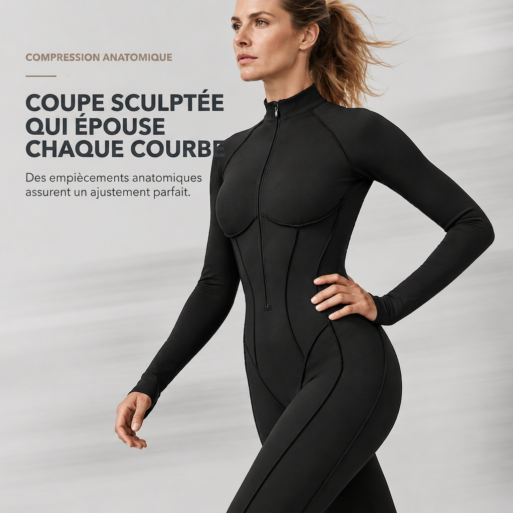 Combinaison femme côtelée à col montant et demi-zip, body de yoga et fitness à maintien élevé