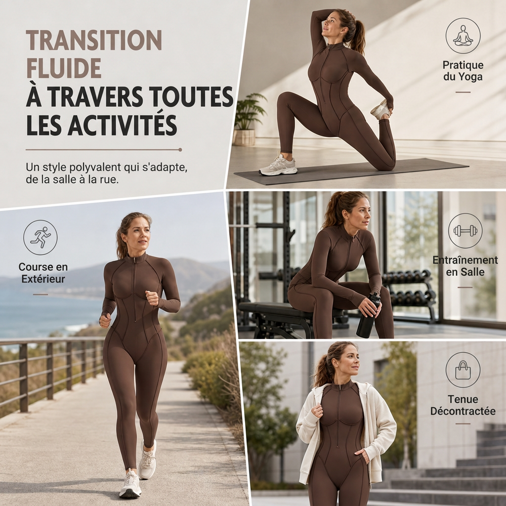 Combinaison femme côtelée à col montant et demi-zip, body de yoga et fitness à maintien élevé