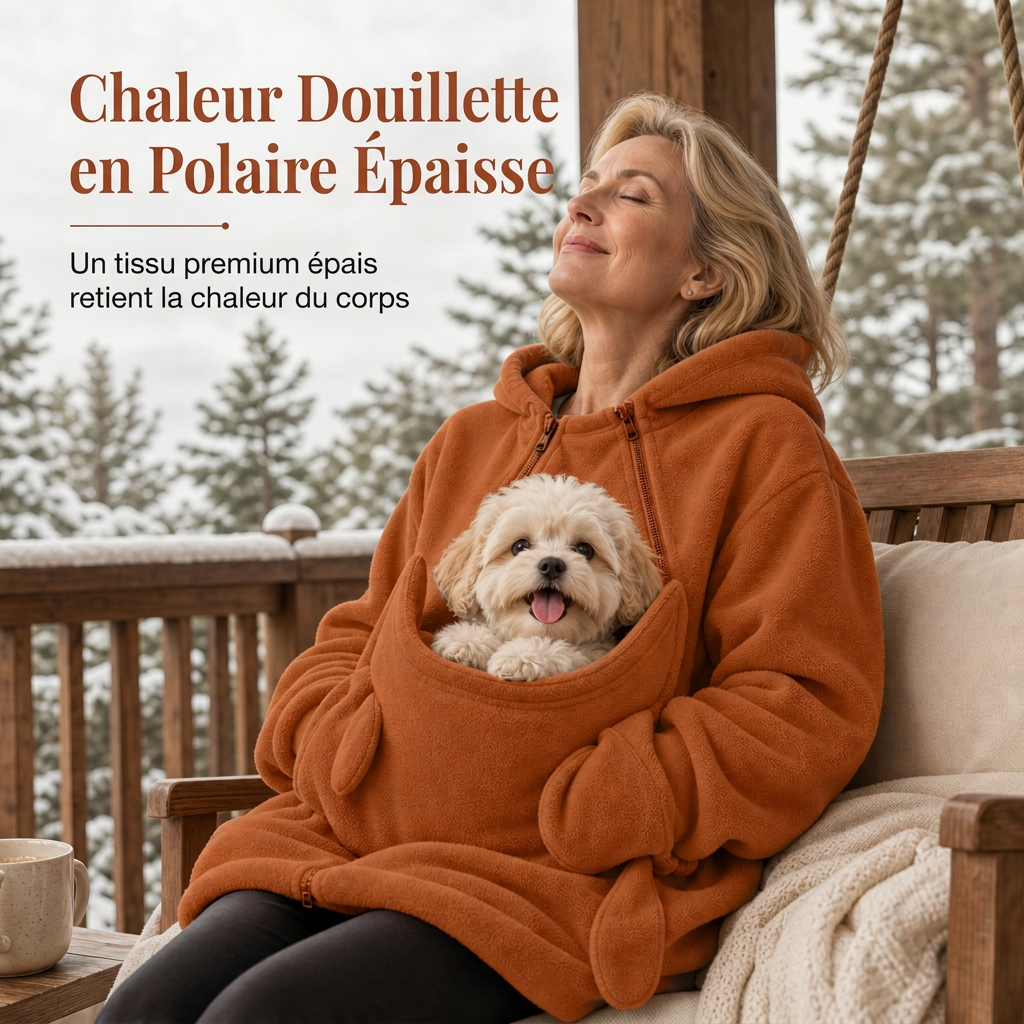 Sweat à capuche pochette kangourou ample avec fermeture éclair pour transport d'animaux