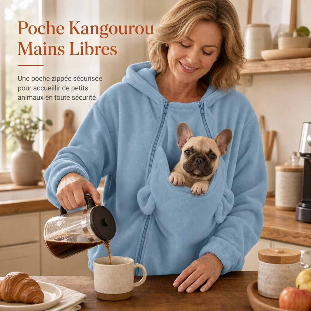 Sweat à capuche pochette kangourou ample avec fermeture éclair pour transport d'animaux