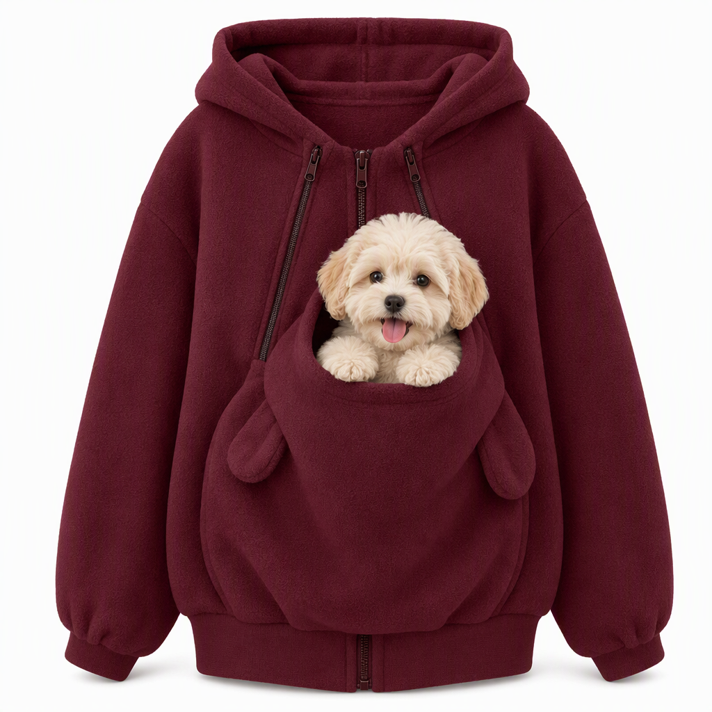 Sweat à capuche pochette kangourou ample avec fermeture éclair pour transport d'animaux