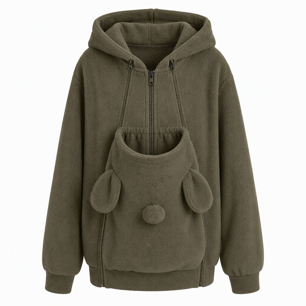Sweat à capuche pochette kangourou ample avec fermeture éclair pour transport d'animaux