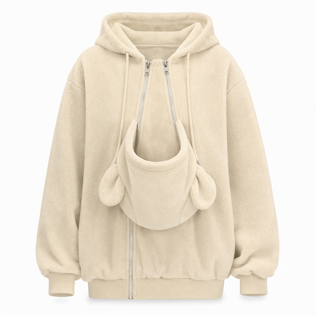Sweat à capuche pochette kangourou ample avec fermeture éclair pour transport d'animaux