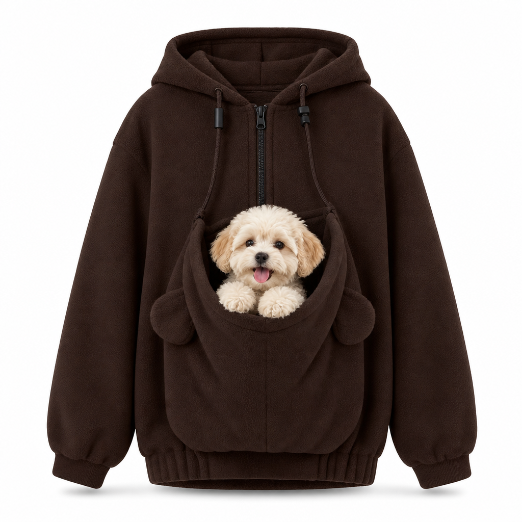 Sweat à capuche pochette kangourou ample avec fermeture éclair pour transport d'animaux
